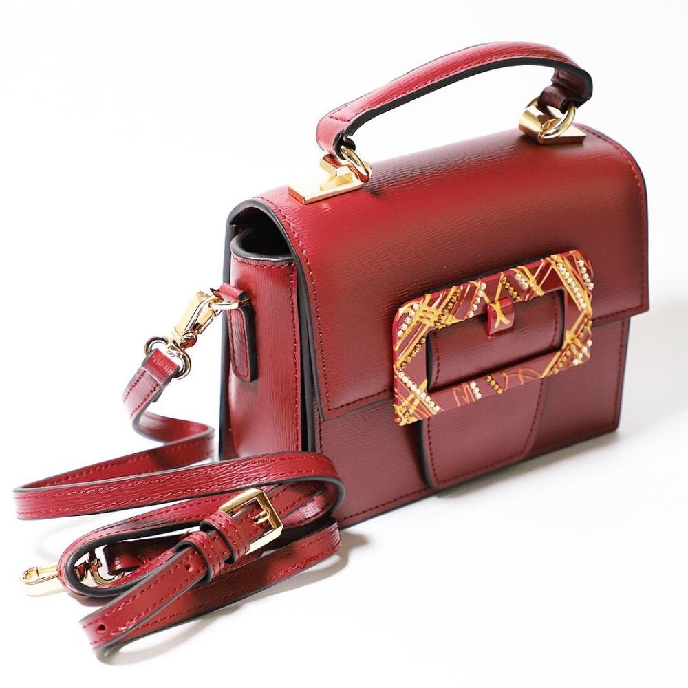 Handbag - Genuine Red Leather - Excellent Quality Rinestones by Patricia Adelson